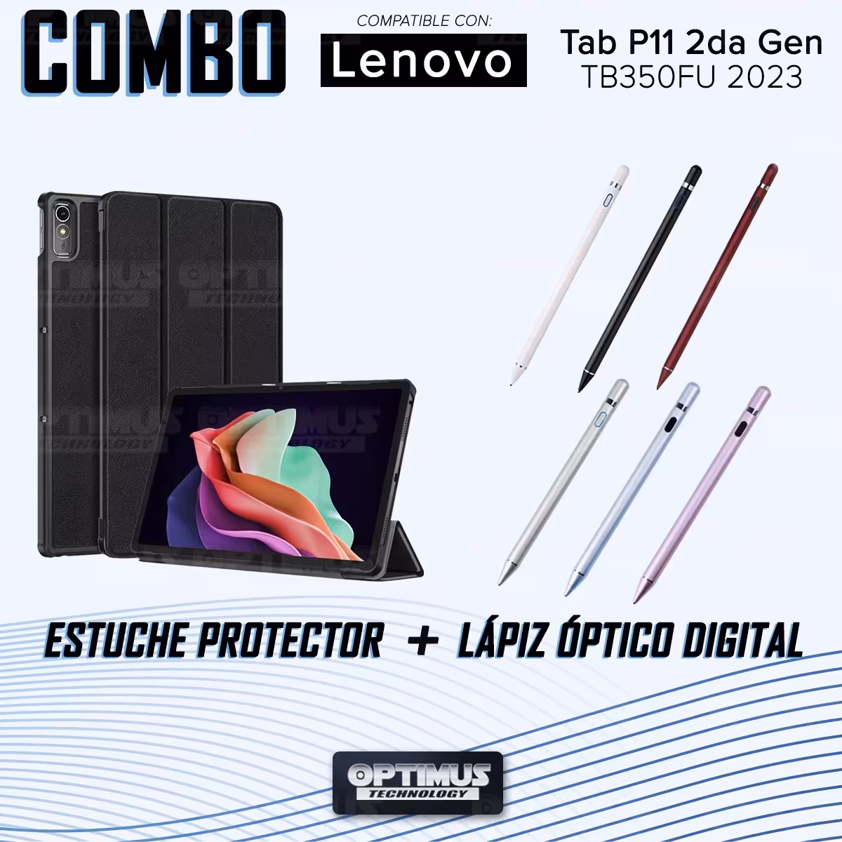 Kit Case Forro Protector + Lápiz Óptico Digital Stylus Pen para Tablet Lenovo Tab P11 2da Generación TB-350FU 11.5 Pulgadas 2022