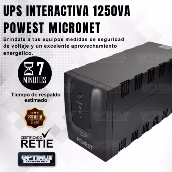 UPS Multitoma Interactiva Powest Micronet 1000VA 8 Salidas regulador de tensión AVR respaldo independiente protección apagones, vista 2