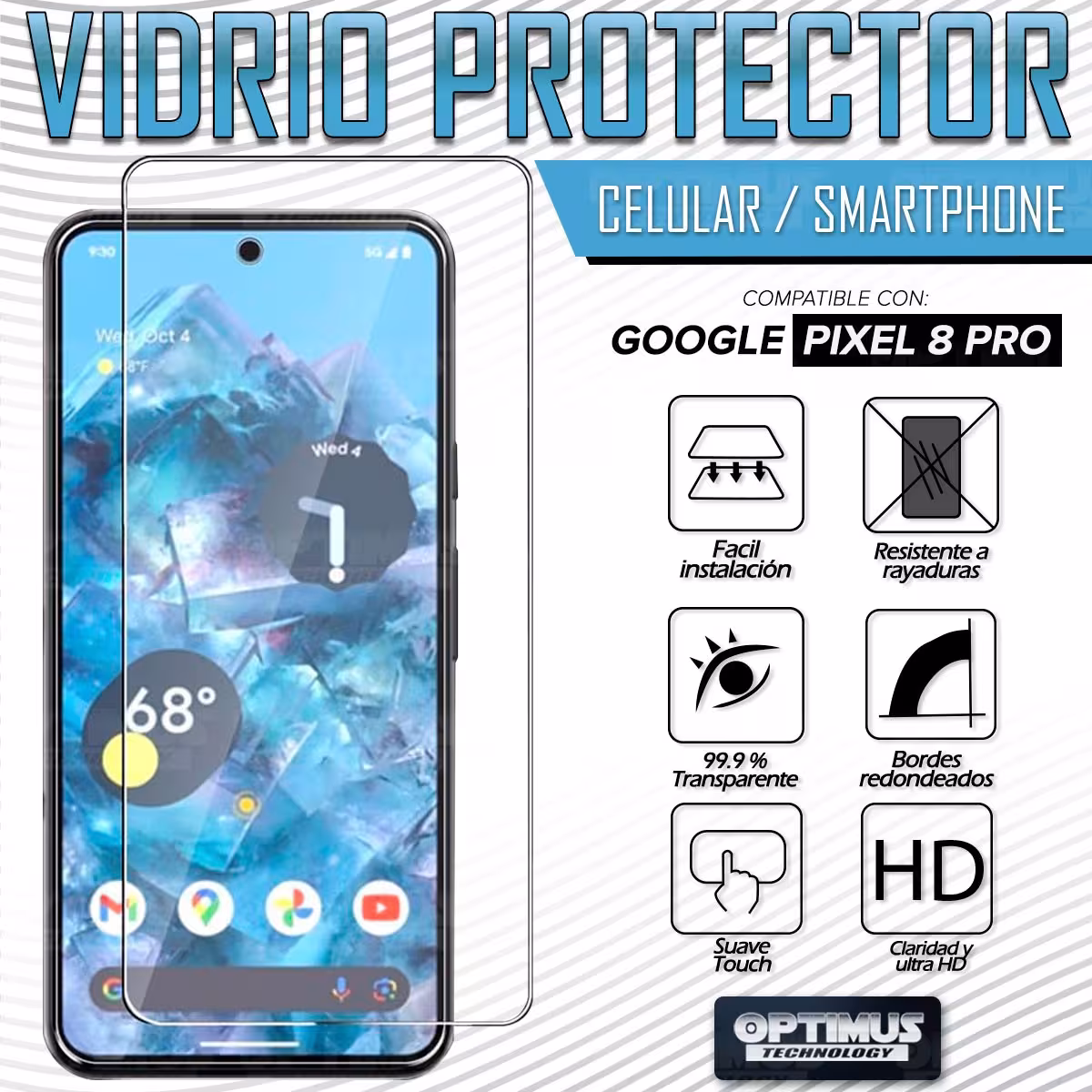 Vidrio Cristal Templado Protector para celular smartphone Google Pixel 8 Pro 5G 2023 6,7 pulgadas