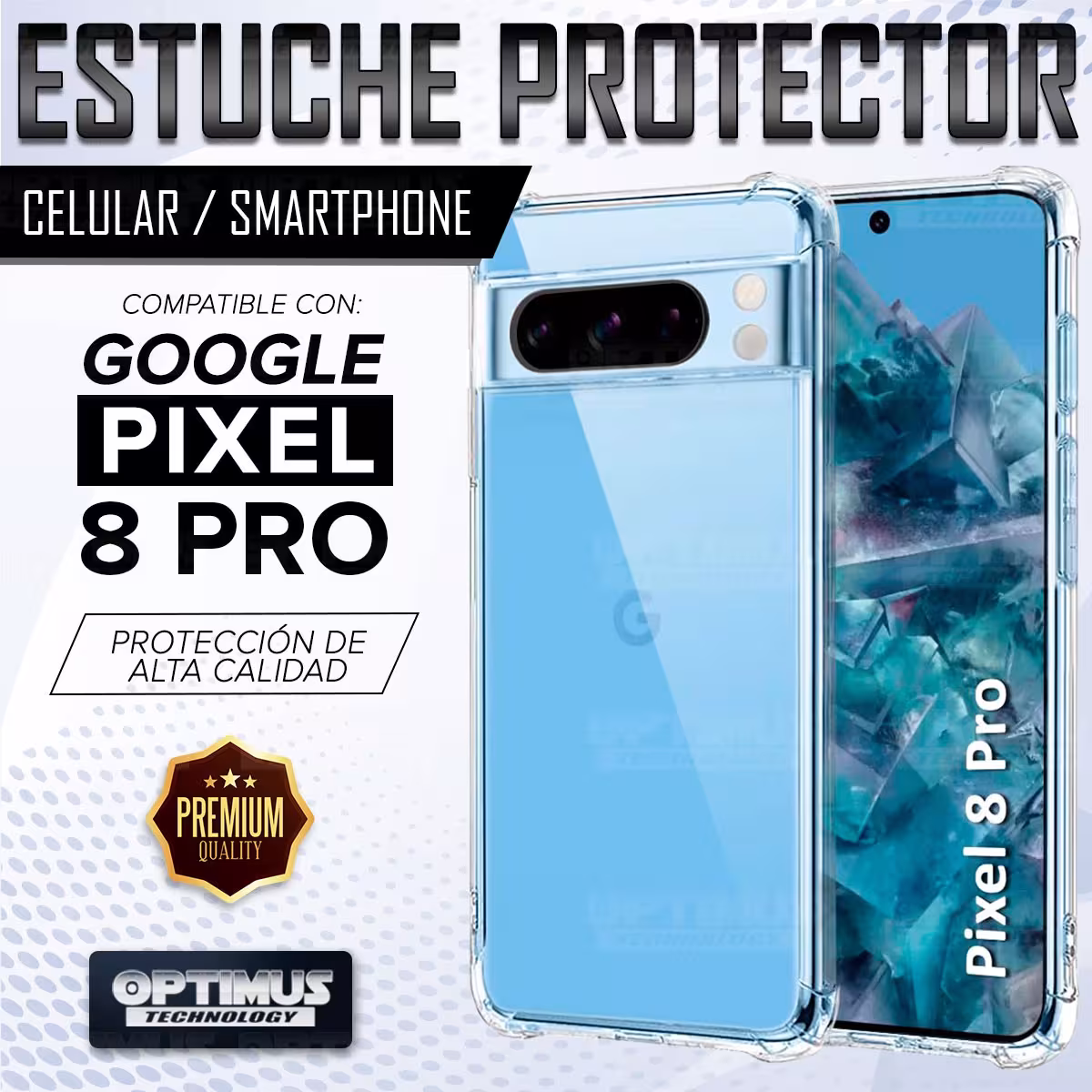 Kit Vidrio templado y Estuche Case Forro Protector Anticaída para celular Google Pixel 8 Pro 5G 2023 6,7 pulgadas