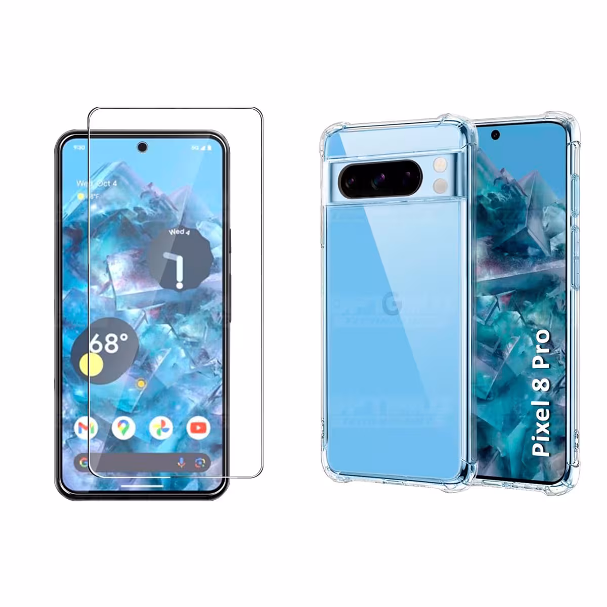 Kit Vidrio templado y Estuche Case Forro Protector Anticaída para celular Google Pixel 8 Pro 5G 2023 6,7 pulgadas