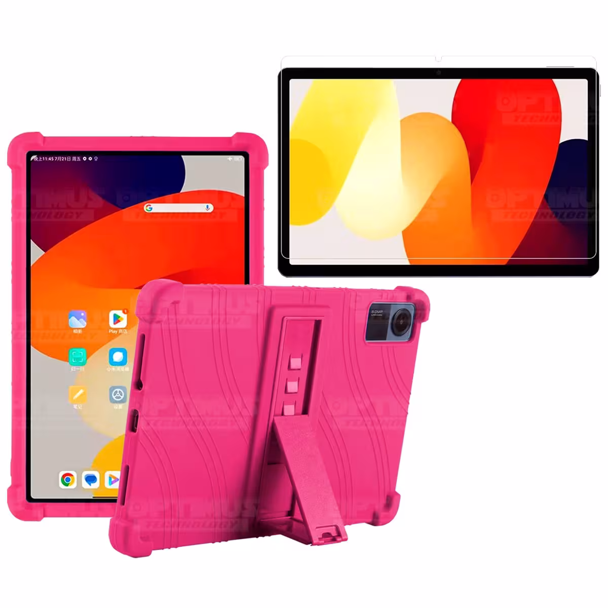 Kit Vidrio templado y Estuche Protector de goma antigolpes con soporte para Tablet Xiaomi Redmi Pad SE 11 Pulgadas 2023 Wifi