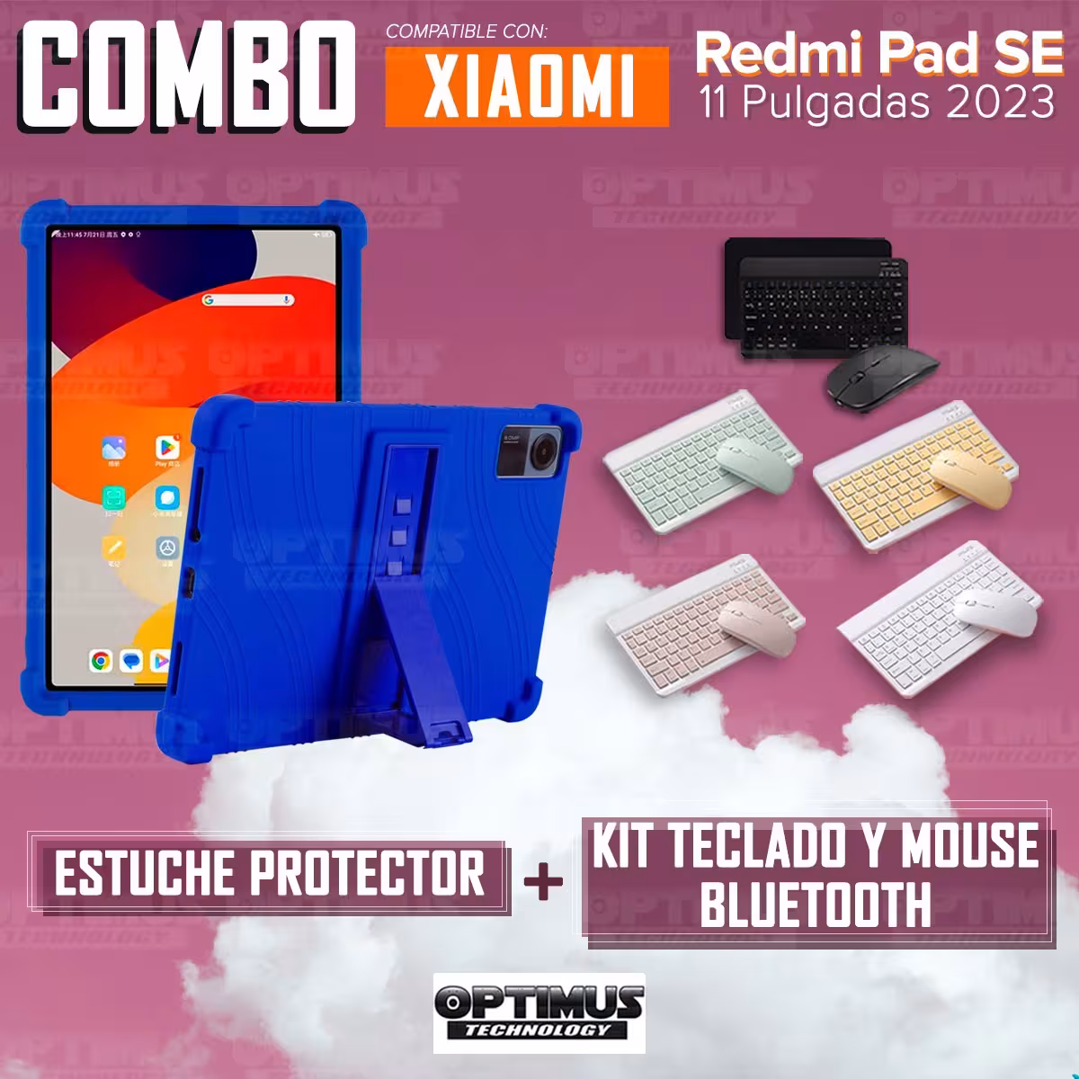 Kit Case Forro Protector Antigolpes + Teclado y Mouse Bluetooth para Tablet Xiaomi Redmi Pad SE 11 Pulgadas 2023 Wifi