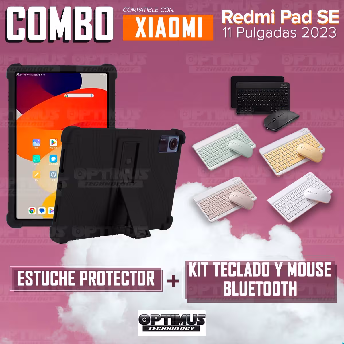 Kit Case Forro Protector Antigolpes + Teclado y Mouse Bluetooth para Tablet Xiaomi Redmi Pad SE 11 Pulgadas 2023 Wifi