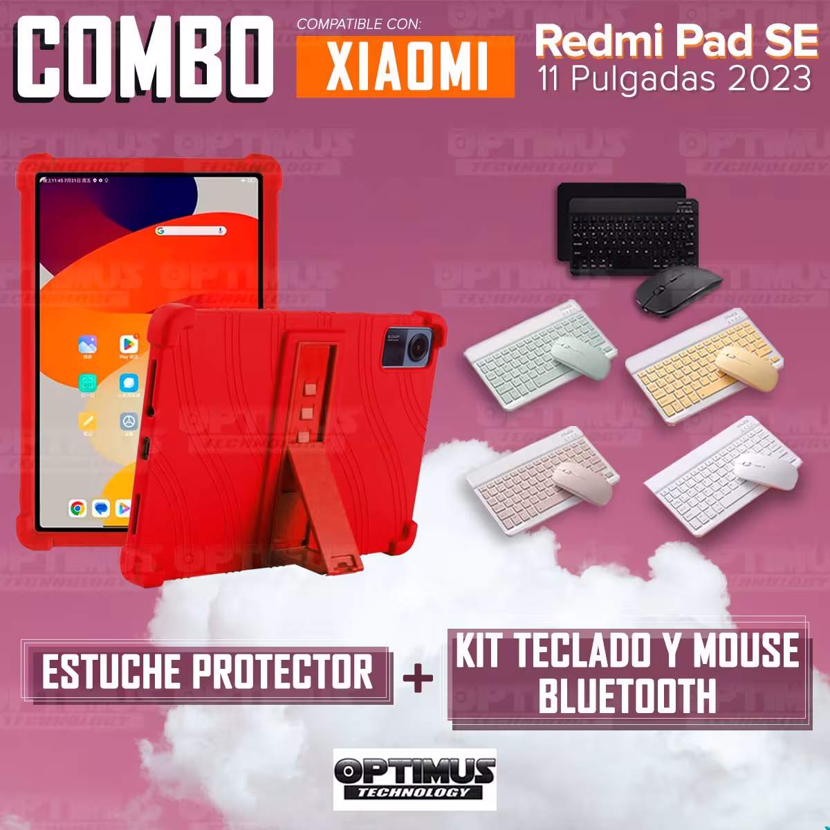 Kit Case Forro Protector Antigolpes + Teclado y Mouse Bluetooth para Tablet Xiaomi Redmi Pad SE 11 Pulgadas 2023 Wifi