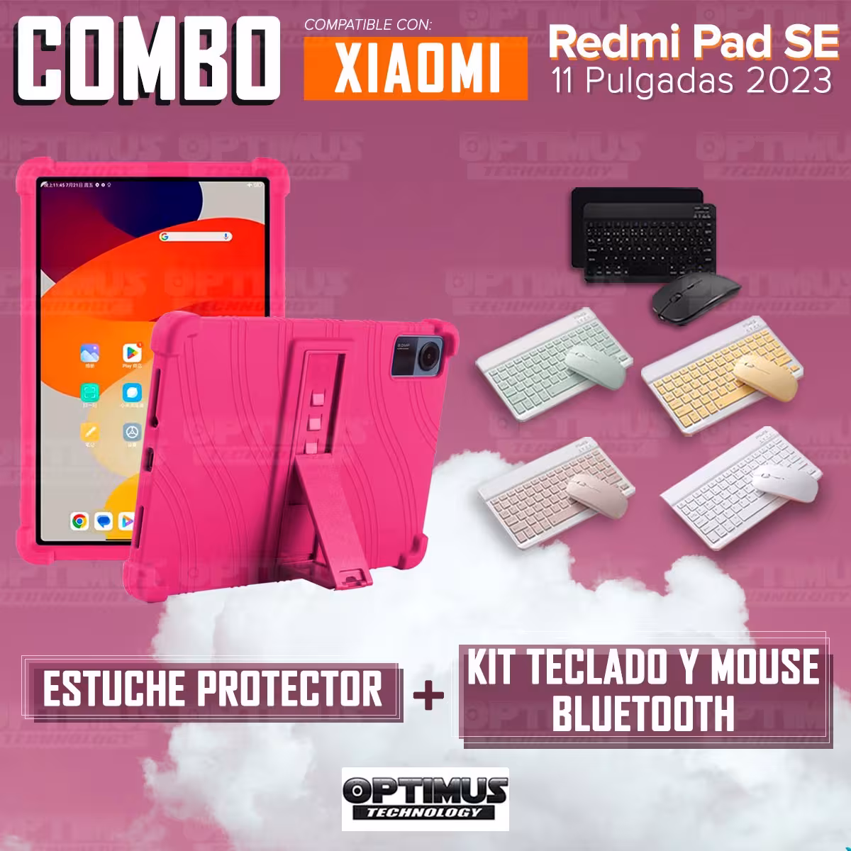 Kit Case Forro Protector Antigolpes + Teclado y Mouse Bluetooth para Tablet Xiaomi Redmi Pad SE 11 Pulgadas 2023 Wifi