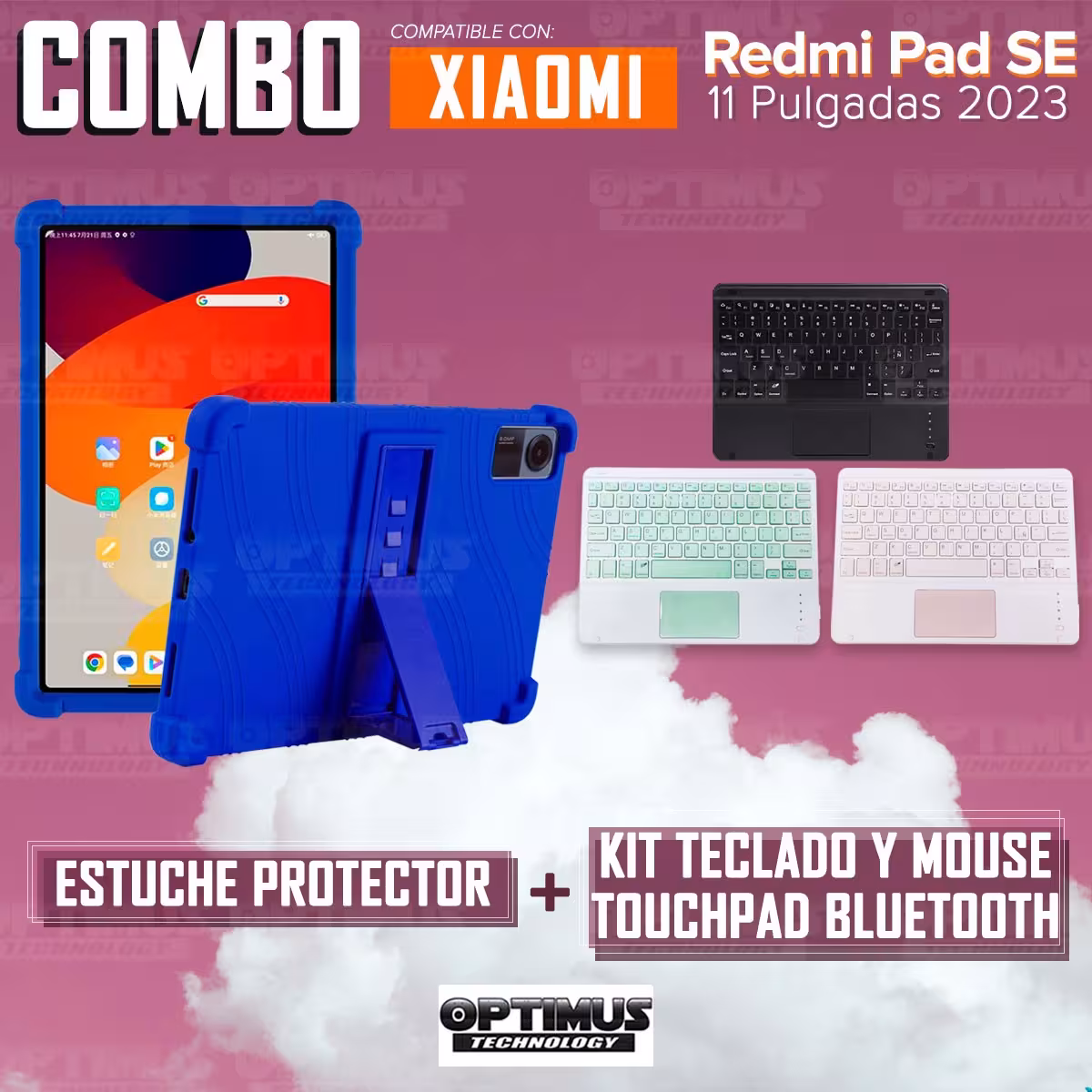 Kit Case Estuche Protector Antigolpes + Teclado Mouse Touchpad Bluetooth para Tablet Xiaomi Redmi Pad SE 11 Pulgadas 2023 Wifi