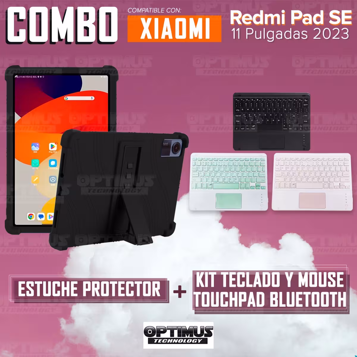 Kit Case Estuche Protector Antigolpes + Teclado Mouse Touchpad Bluetooth para Tablet Xiaomi Redmi Pad SE 11 Pulgadas 2023 Wifi
