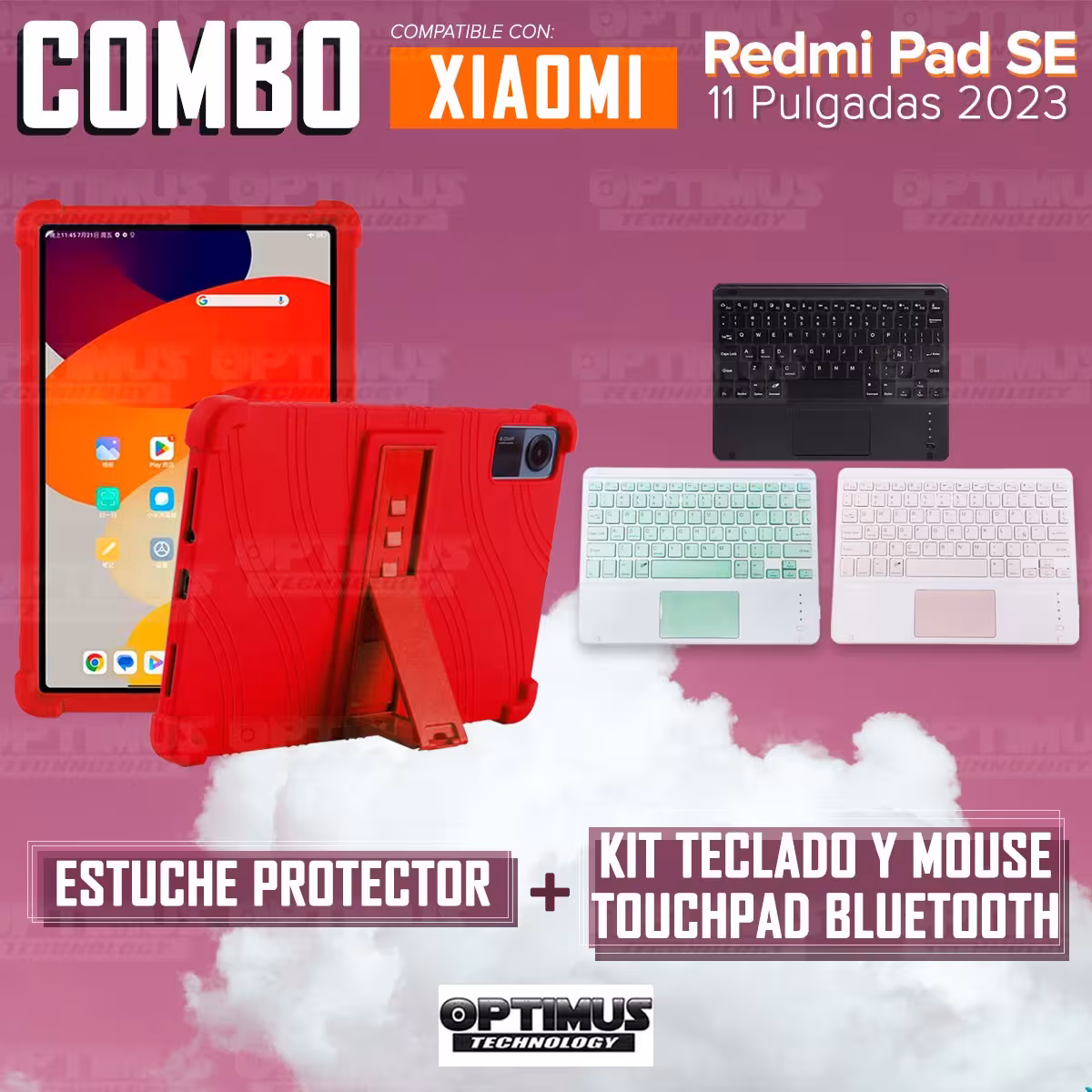Kit Case Estuche Protector Antigolpes + Teclado Mouse Touchpad Bluetooth para Tablet Xiaomi Redmi Pad SE 11 Pulgadas 2023 Wifi