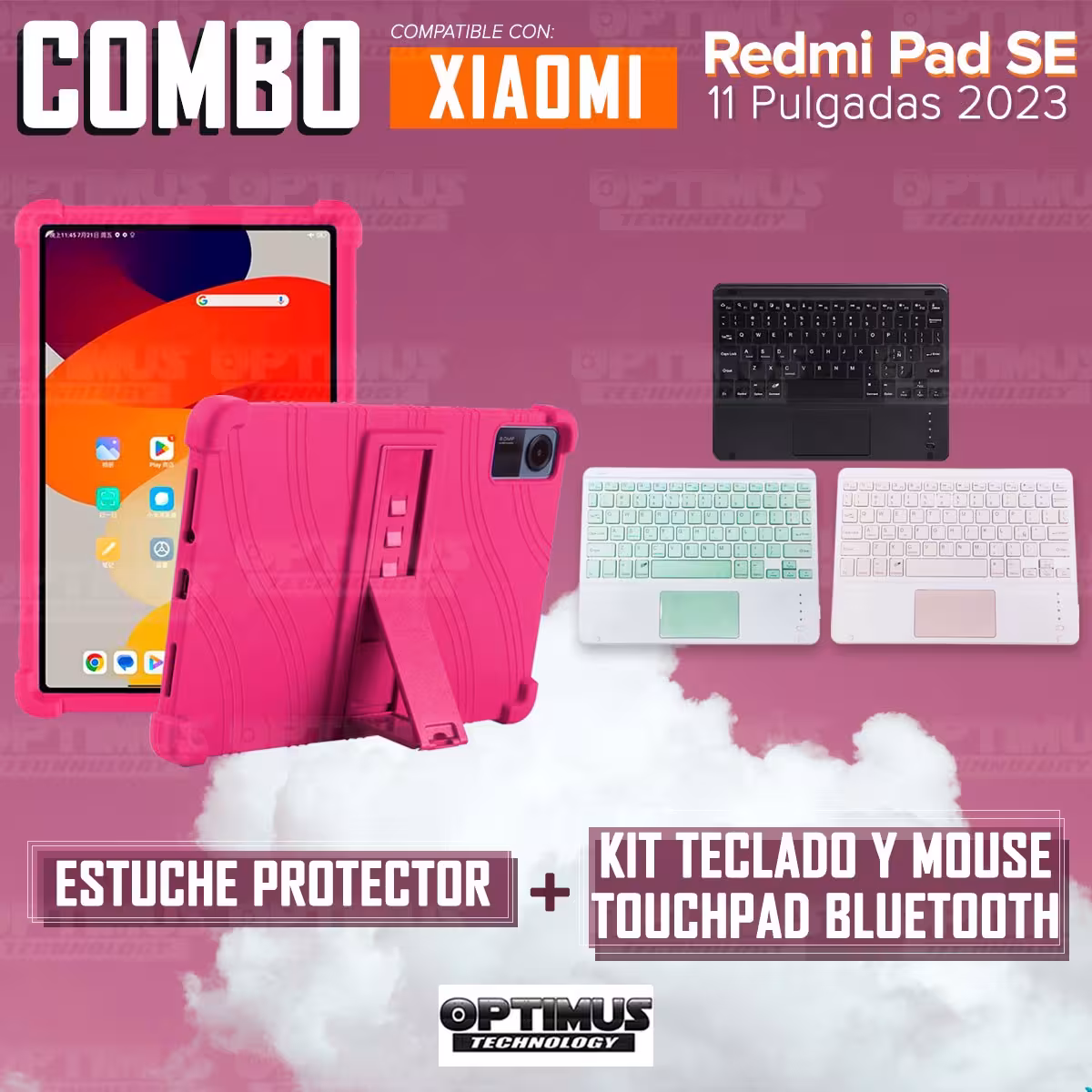 Kit Case Estuche Protector Antigolpes + Teclado Mouse Touchpad Bluetooth para Tablet Xiaomi Redmi Pad SE 11 Pulgadas 2023 Wifi