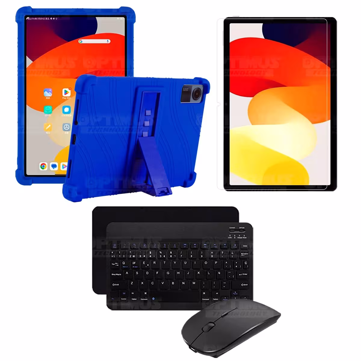 Kit Vidrio templado + Estuche Protector Goma + Teclado Bluetooth Tablet Xiaomi Redmi Pad SE 11 Pulgadas 2023 Wifi