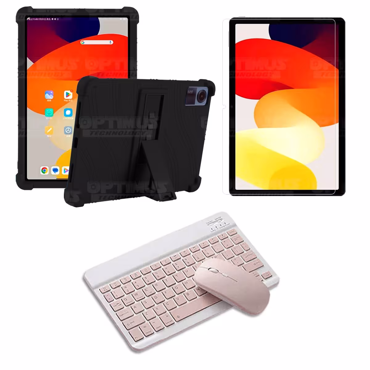 Kit Vidrio templado + Estuche Protector Goma + Teclado Bluetooth Tablet Xiaomi Redmi Pad SE 11 Pulgadas 2023 Wifi