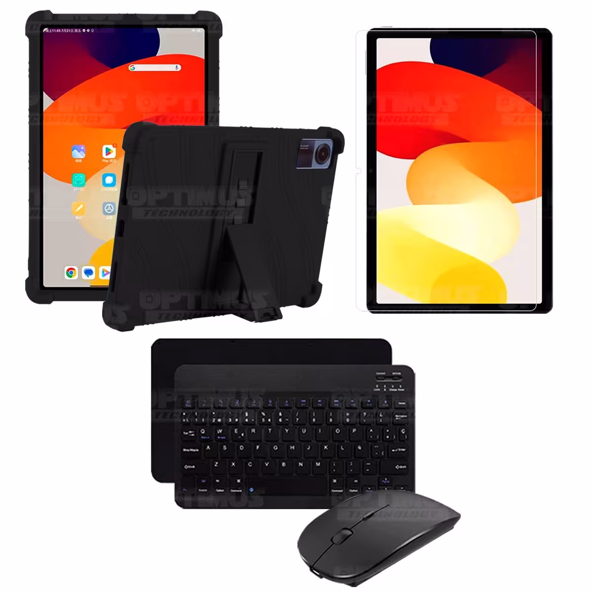 Kit Vidrio templado + Estuche Protector Goma + Teclado Bluetooth Tablet Xiaomi Redmi Pad SE 11 Pulgadas 2023 Wifi