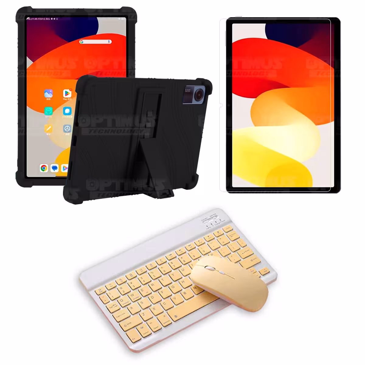 Kit Vidrio templado + Estuche Protector Goma + Teclado Bluetooth Tablet Xiaomi Redmi Pad SE 11 Pulgadas 2023 Wifi