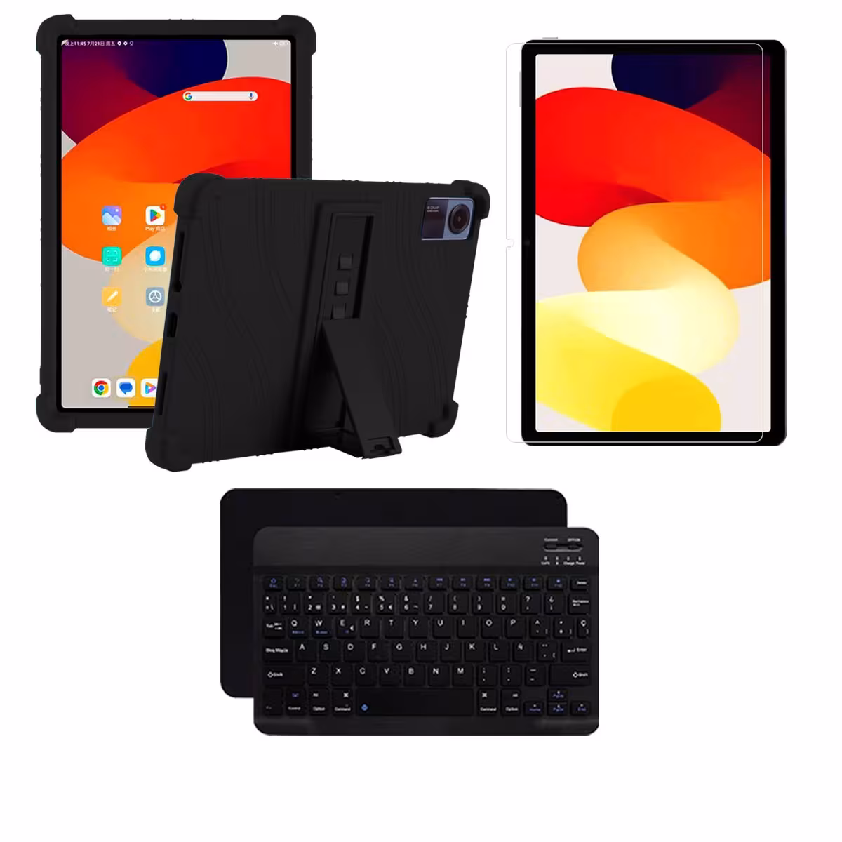Kit Vidrio templado + Estuche Protector Goma + Teclado Bluetooth Tablet Xiaomi Redmi Pad SE 11 Pulgadas 2023 Wifi