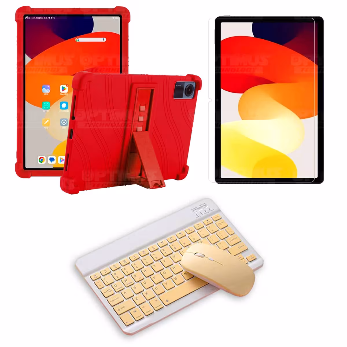 Kit Vidrio templado + Estuche Protector Goma + Teclado Bluetooth Tablet Xiaomi Redmi Pad SE 11 Pulgadas 2023 Wifi
