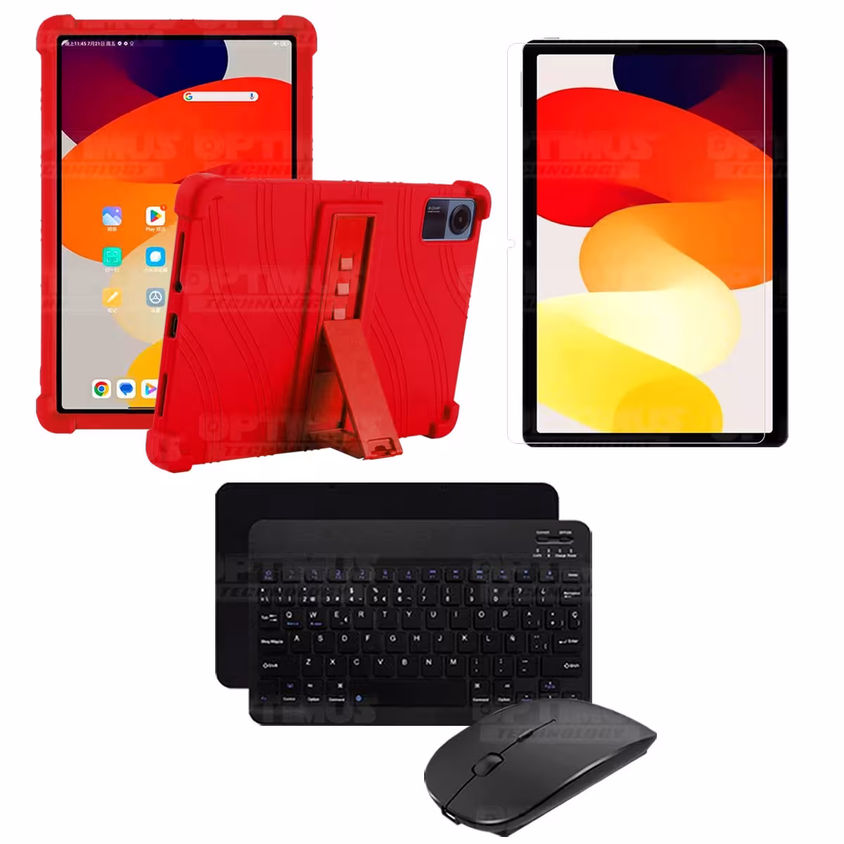 Kit Vidrio templado + Estuche Protector Goma + Teclado Bluetooth Tablet Xiaomi Redmi Pad SE 11 Pulgadas 2023 Wifi