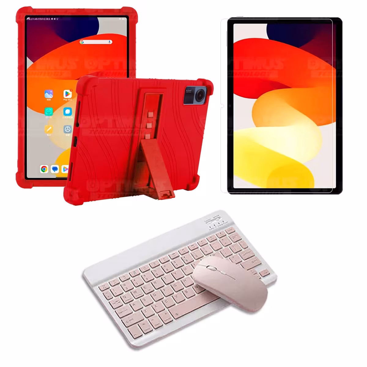 Kit Vidrio templado + Estuche Protector Goma + Teclado Bluetooth Tablet Xiaomi Redmi Pad SE 11 Pulgadas 2023 Wifi