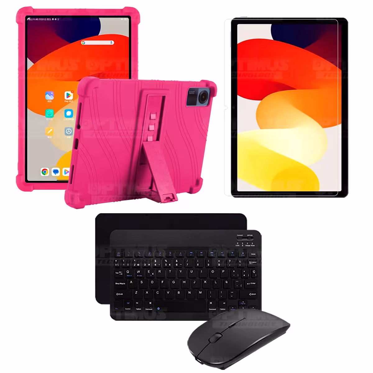 Kit Vidrio templado + Estuche Protector Goma + Teclado Bluetooth Tablet Xiaomi Redmi Pad SE 11 Pulgadas 2023 Wifi