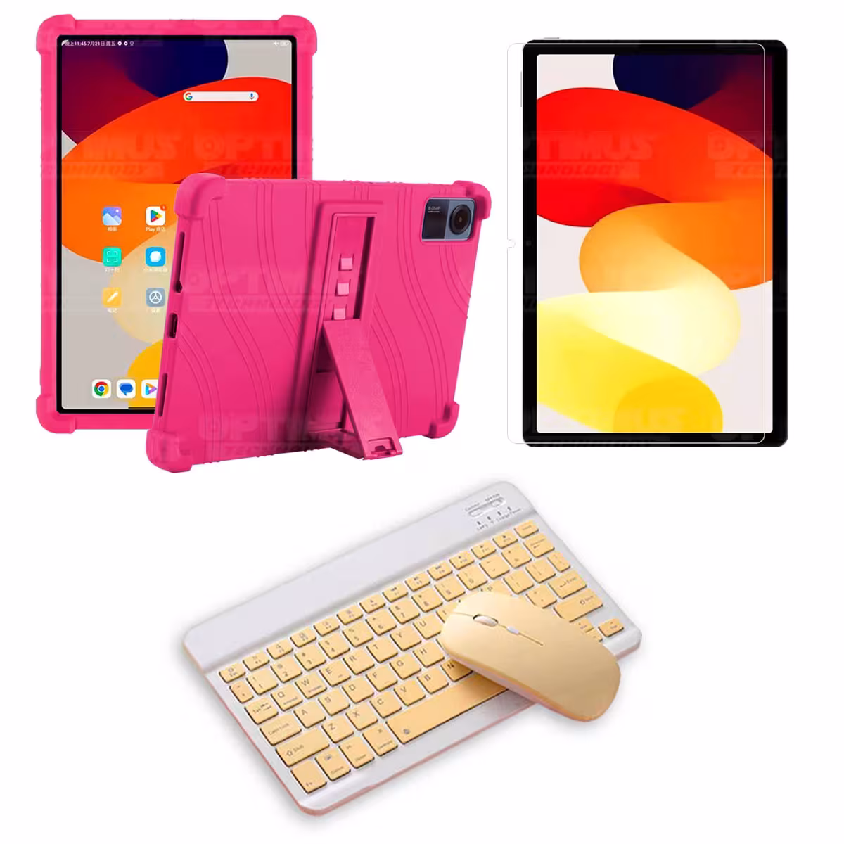Kit Vidrio templado + Estuche Protector Goma + Teclado Bluetooth Tablet Xiaomi Redmi Pad SE 11 Pulgadas 2023 Wifi