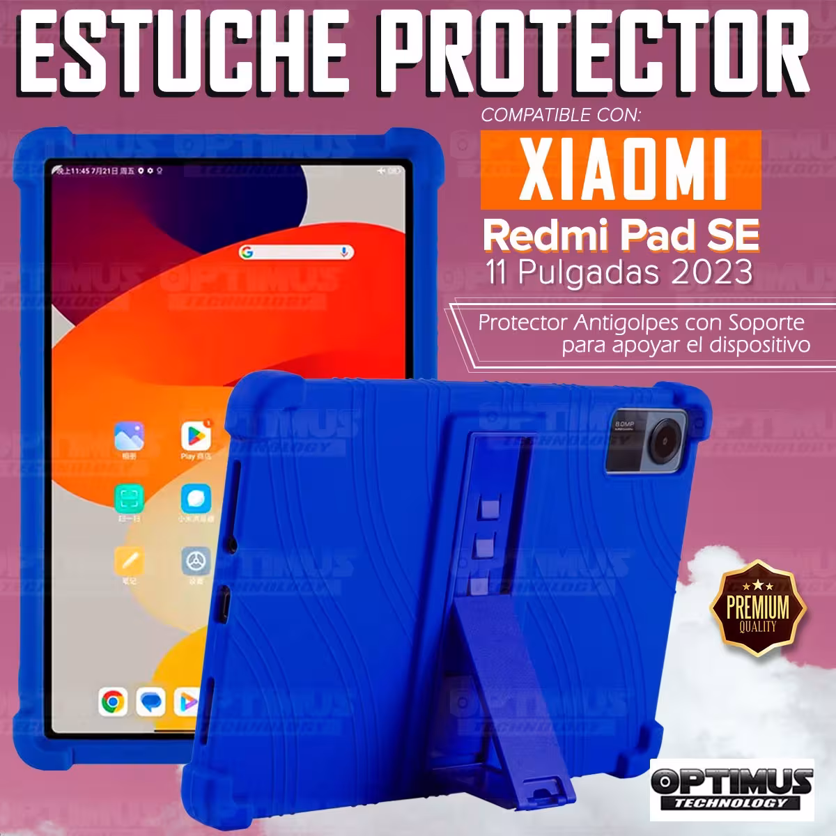 Kit Vidrio templado + Estuche Protector Goma + Teclado Bluetooth Tablet Xiaomi Redmi Pad SE 11 Pulgadas 2023 Wifi