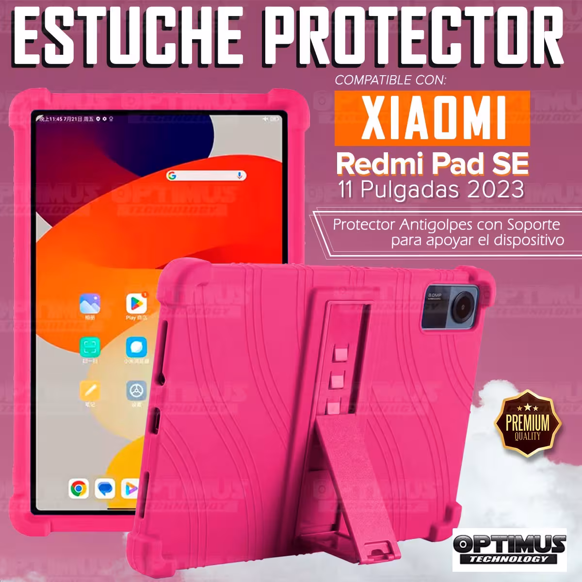Kit Vidrio templado + Estuche Protector Goma + Teclado Bluetooth Tablet Xiaomi Redmi Pad SE 11 Pulgadas 2023 Wifi