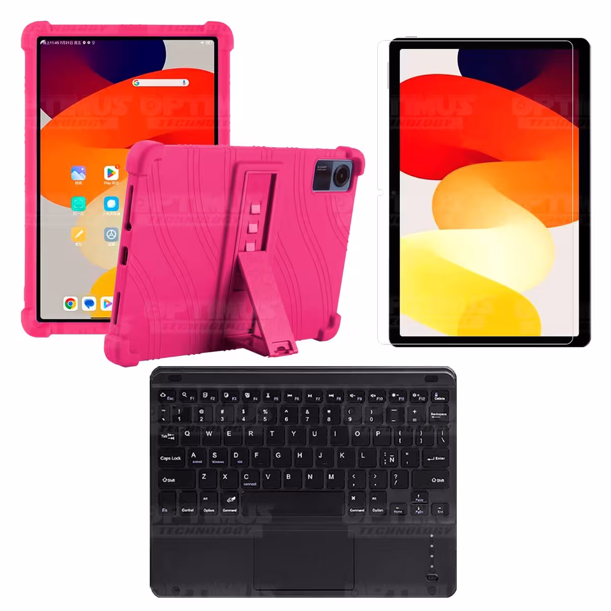 Kit Vidrio templado + Estuche Protector + Teclado Touchpad Bluetooth Tablet Xiaomi Redmi Pad SE 11 Pulgadas 2023 Wifi
