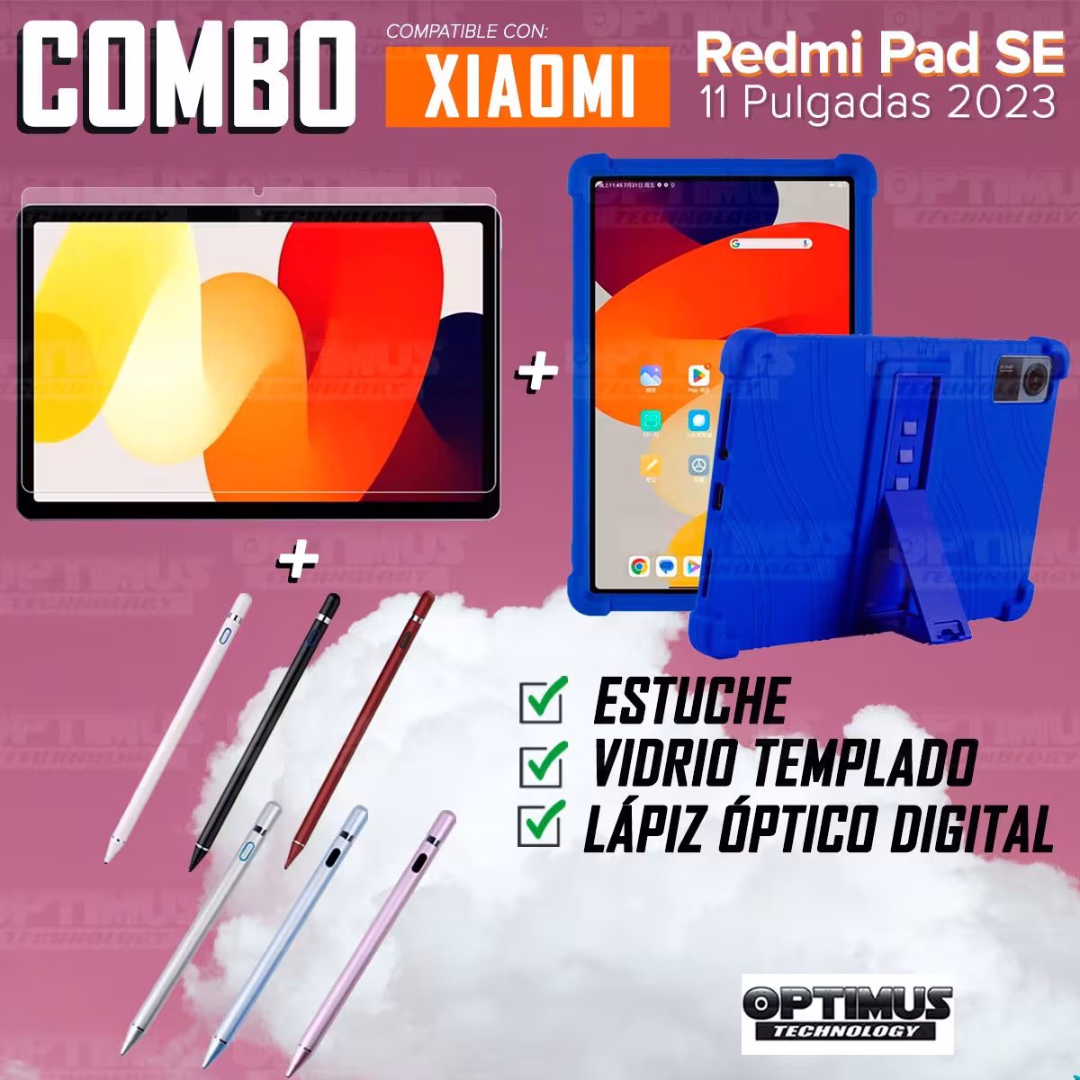 Kit Estuche Protector de goma + Vidrio Templado + Lápiz Digital para Tablet Xiaomi Redmi Pad SE 11 Pulgadas 2023 Wifi