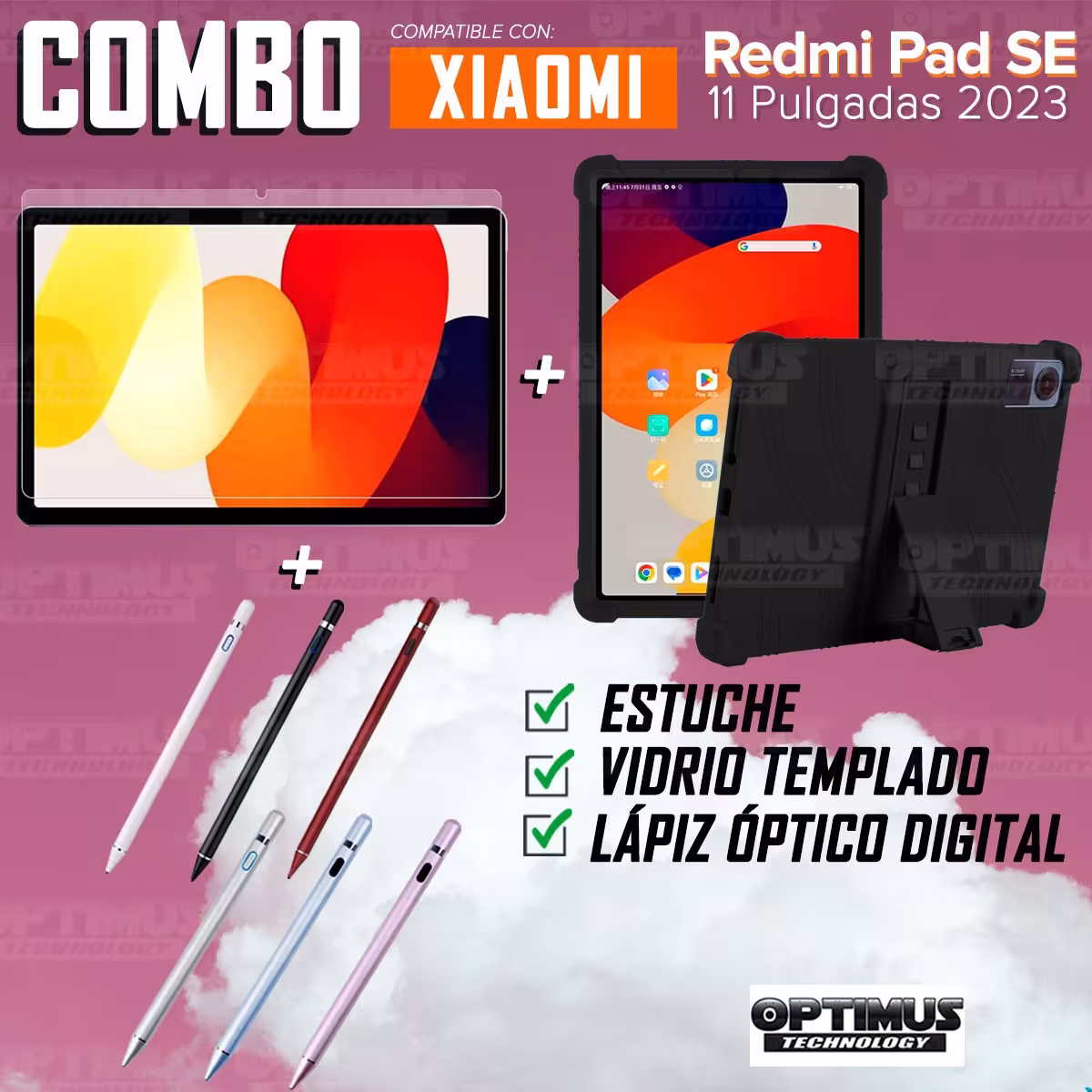 Kit Estuche Protector de goma + Vidrio Templado + Lápiz Digital para Tablet Xiaomi Redmi Pad SE 11 Pulgadas 2023 Wifi