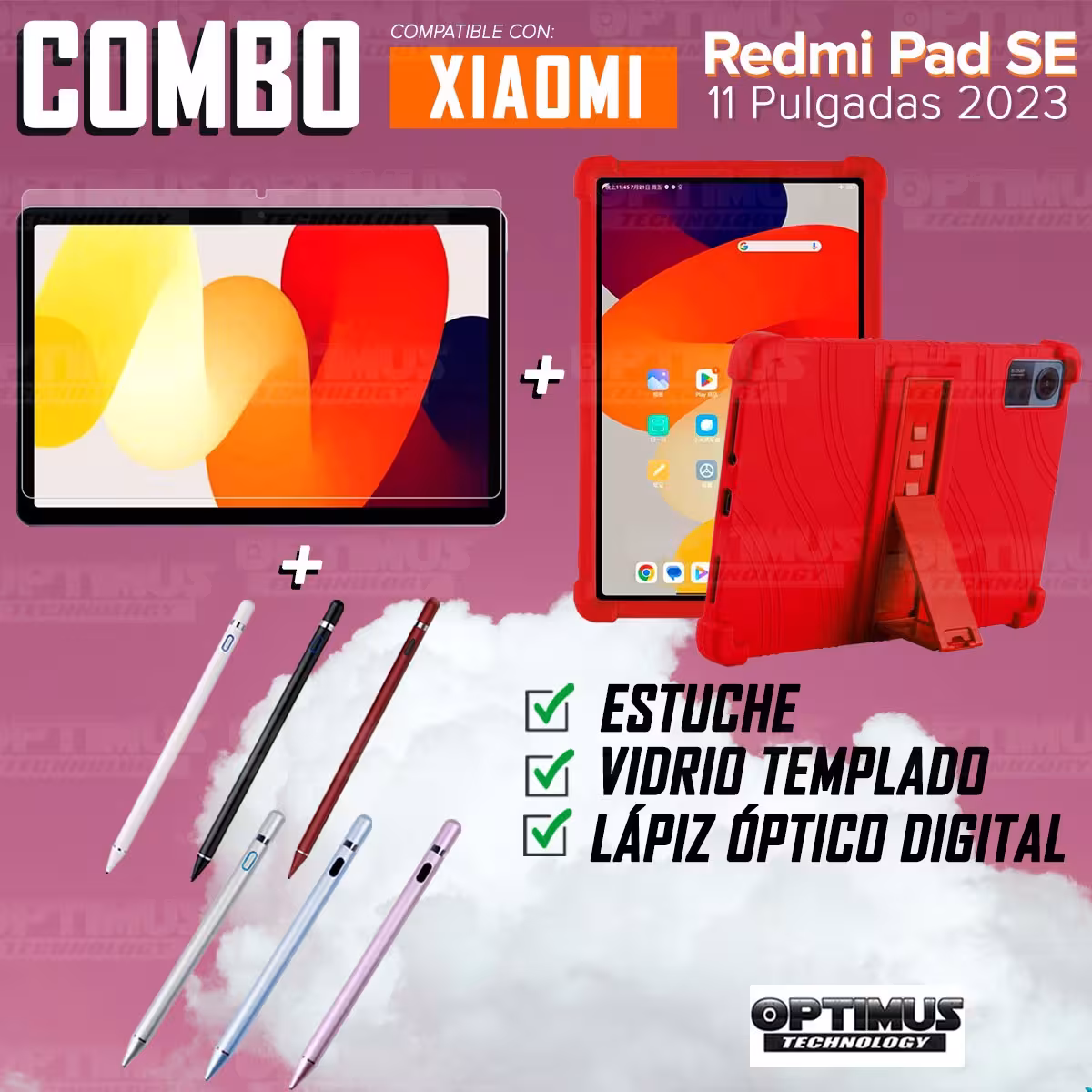 Kit Estuche Protector de goma + Vidrio Templado + Lápiz Digital para Tablet Xiaomi Redmi Pad SE 11 Pulgadas 2023 Wifi