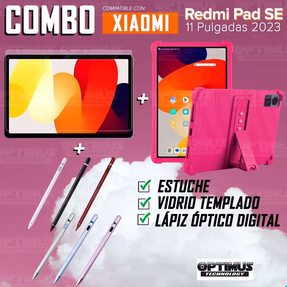 Kit Estuche Protector de goma + Vidrio Templado + Lápiz Digital para Tablet Xiaomi Redmi Pad SE 11 Pulgadas 2023 Wifi