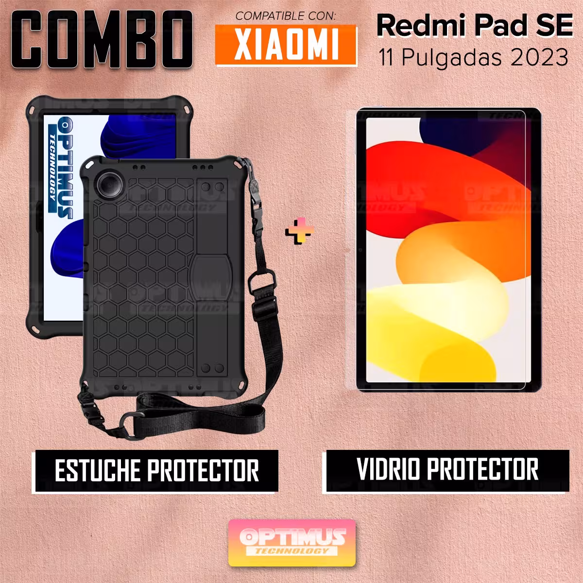 Kit Vidrio Cristal Templado Y Estuche Protector Anti golpes Correa para Tablet Xiaomi Redmi Pad SE 11 Pulgadas 2023 Wifi