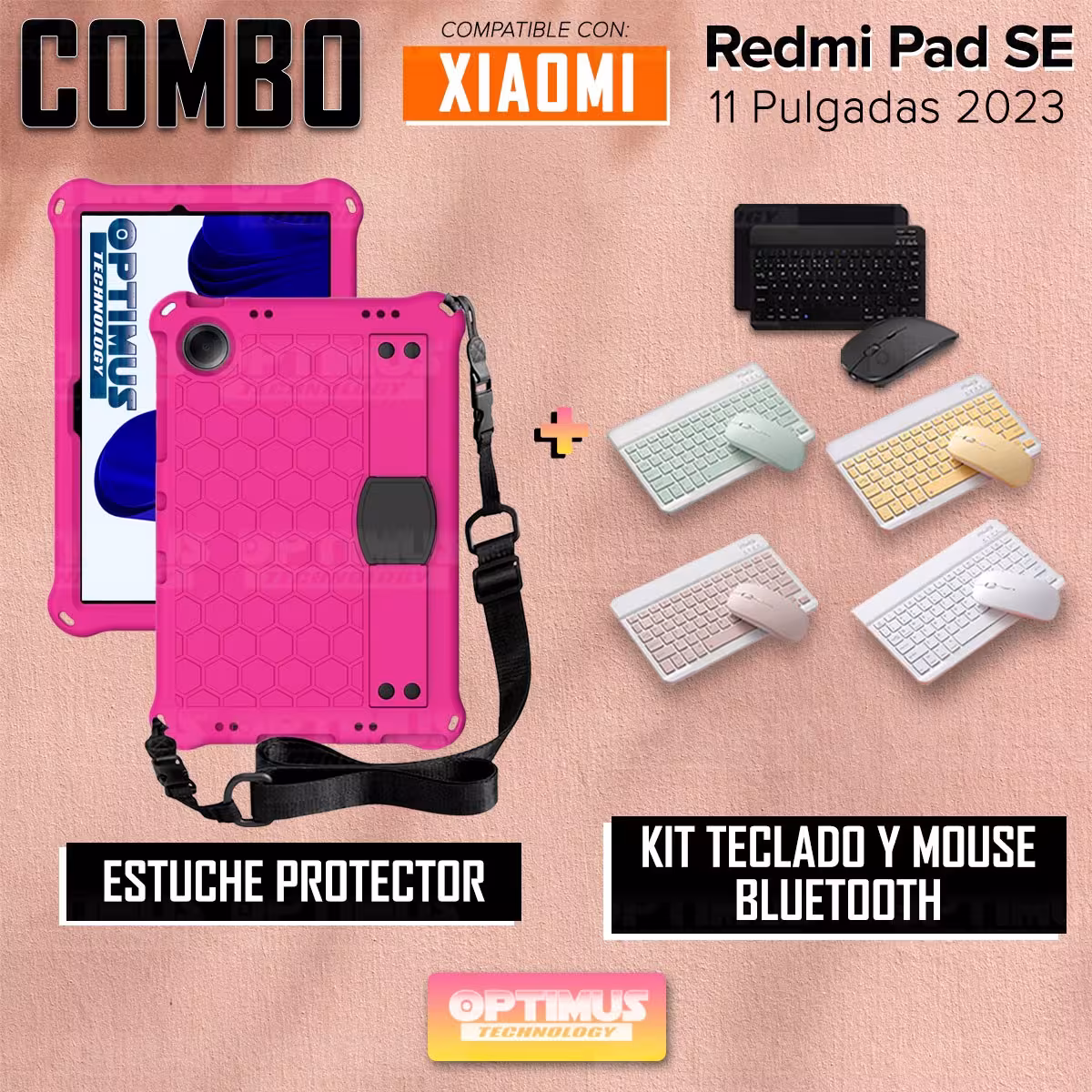 Kit Case Forro Protector con correa + Teclado y Mouse Bluetooth para Tablet Xiaomi Redmi Pad SE 11 Pulgadas 2023 Wifi