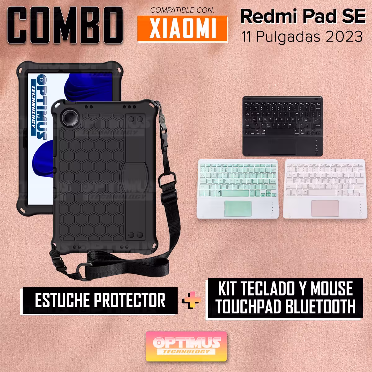 Kit Case Protector con correa + Teclado Mouse Touchpad Bluetooth para Tablet Xiaomi Redmi Pad SE 11 Pulgadas 2023 Wifi