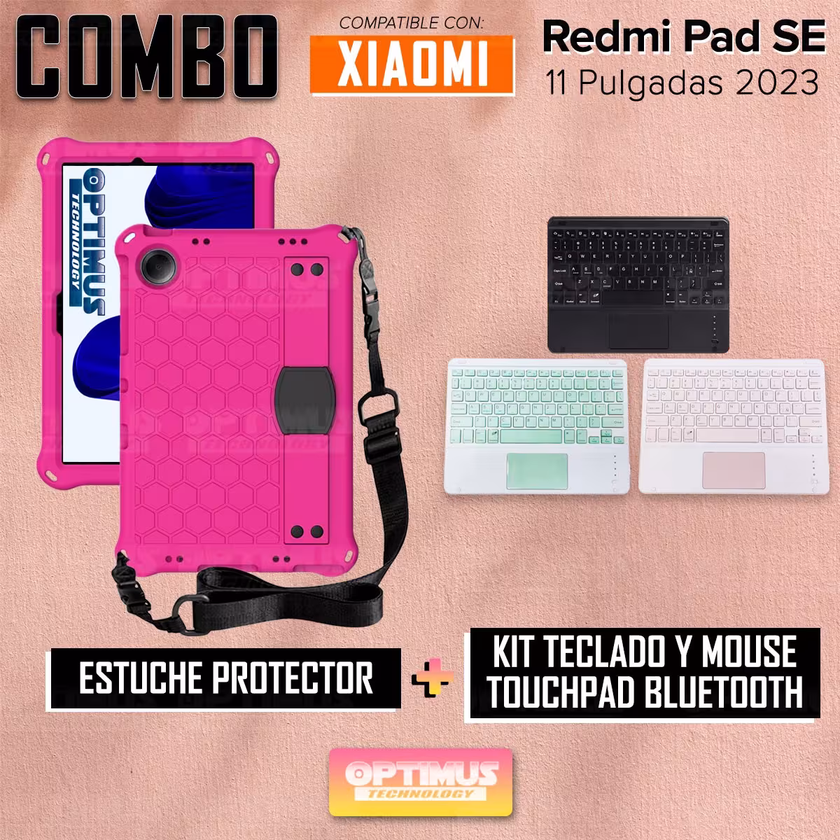 Kit Case Protector con correa + Teclado Mouse Touchpad Bluetooth para Tablet Xiaomi Redmi Pad SE 11 Pulgadas 2023 Wifi