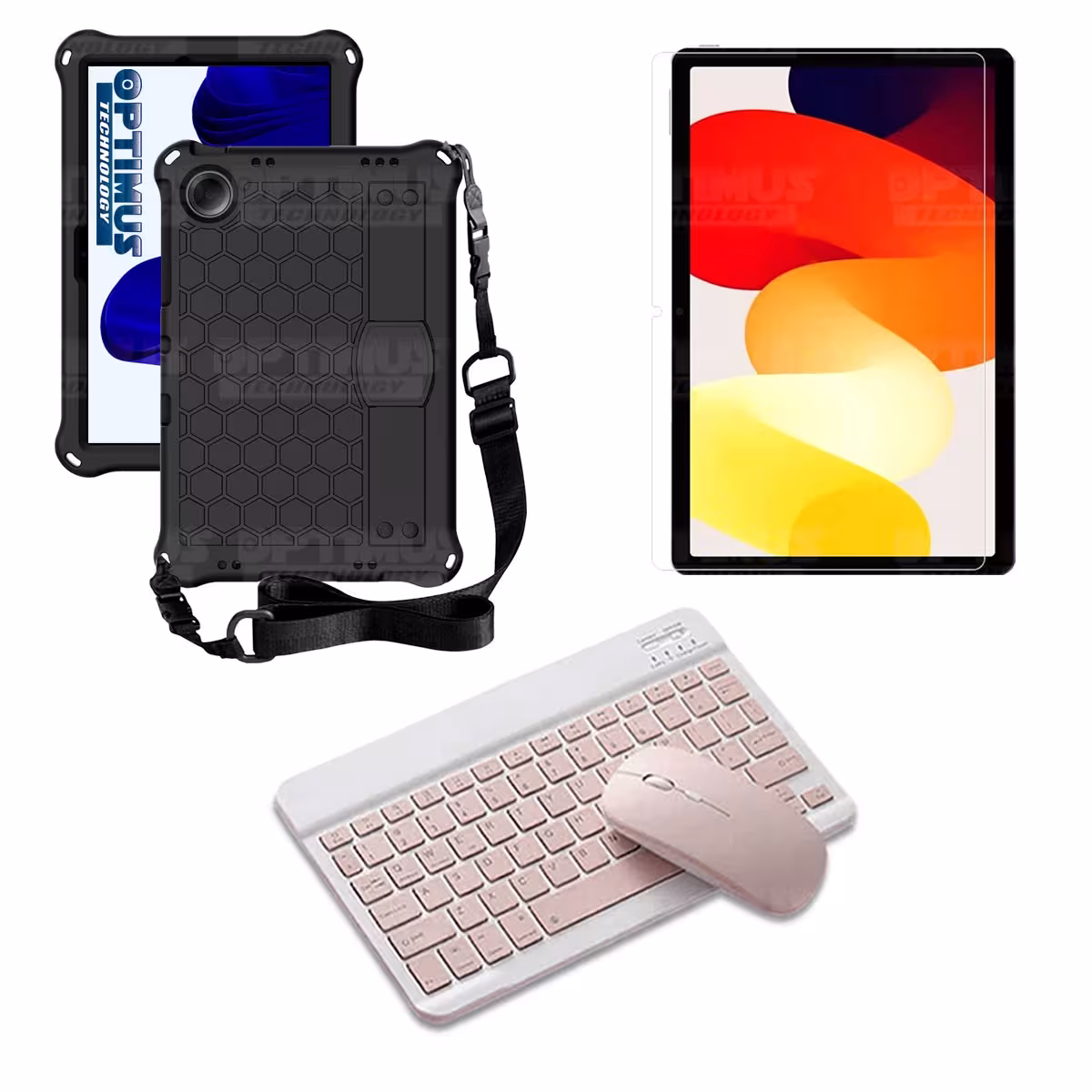 Kit Vidrio templado + Case Protector con correa + Teclado y Mouse Bluetooth Tablet Xiaomi Redmi Pad SE 11 Pulgadas 2023 Wifi