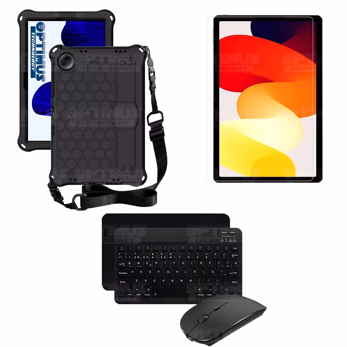 Kit Vidrio templado + Case Protector con correa + Teclado y Mouse Bluetooth Tablet Xiaomi Redmi Pad SE 11 Pulgadas 2023 Wifi