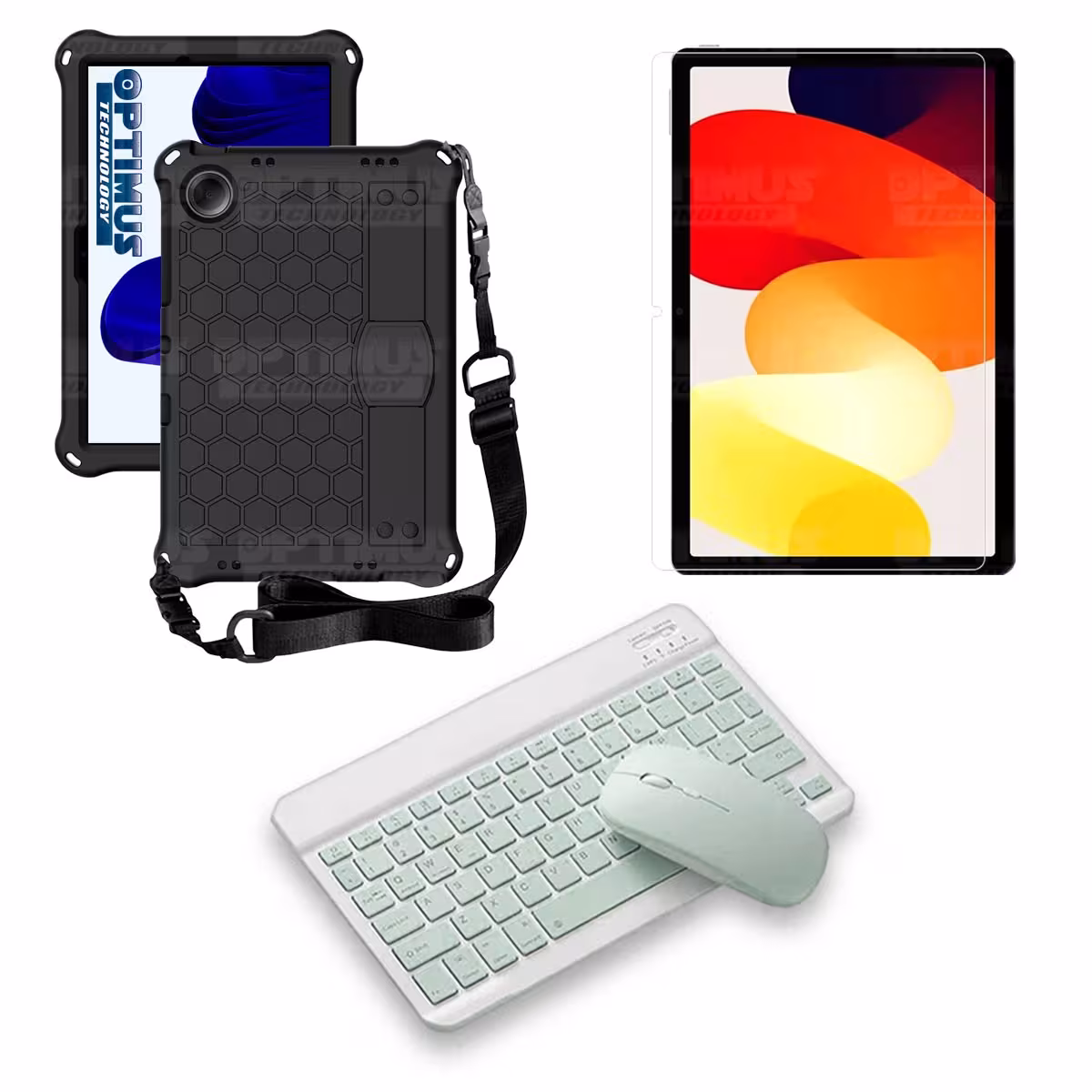 Kit Vidrio templado + Case Protector con correa + Teclado y Mouse Bluetooth Tablet Xiaomi Redmi Pad SE 11 Pulgadas 2023 Wifi