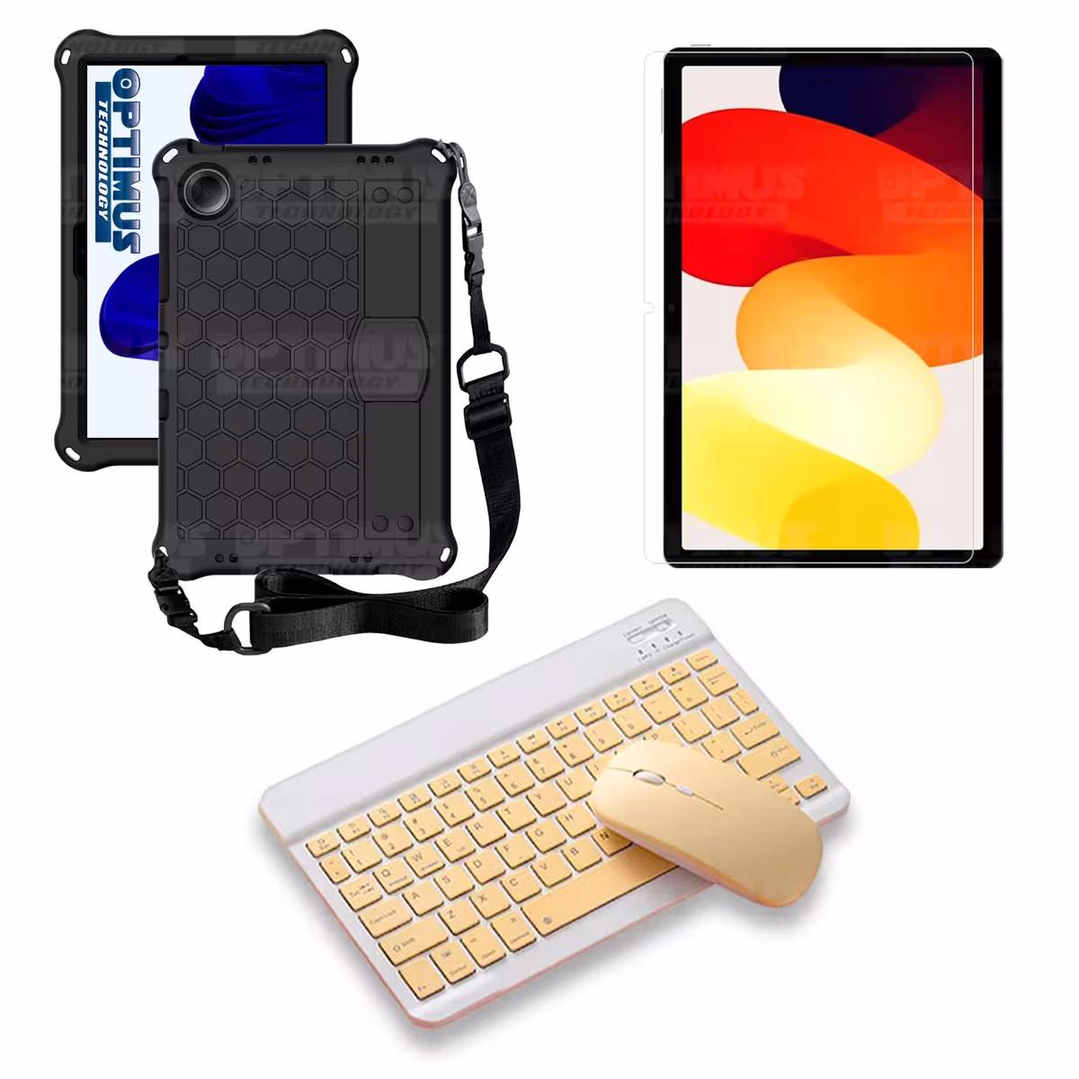 Kit Vidrio templado + Case Protector con correa + Teclado y Mouse Bluetooth Tablet Xiaomi Redmi Pad SE 11 Pulgadas 2023 Wifi