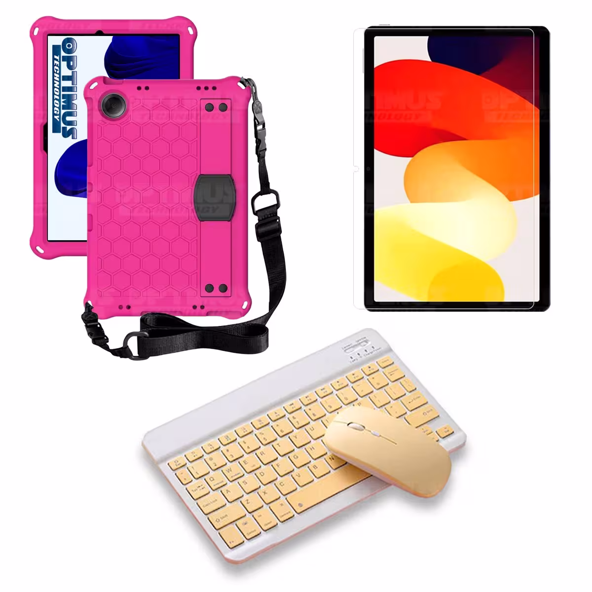 Kit Vidrio templado + Case Protector con correa + Teclado y Mouse Bluetooth Tablet Xiaomi Redmi Pad SE 11 Pulgadas 2023 Wifi