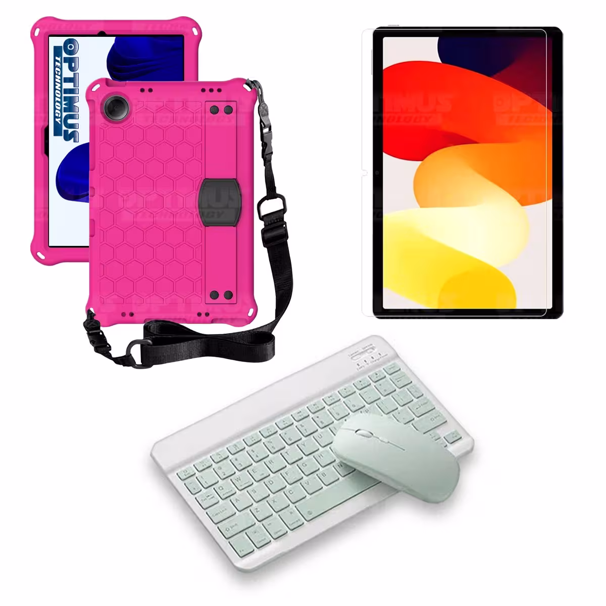 Kit Vidrio templado + Case Protector con correa + Teclado y Mouse Bluetooth Tablet Xiaomi Redmi Pad SE 11 Pulgadas 2023 Wifi