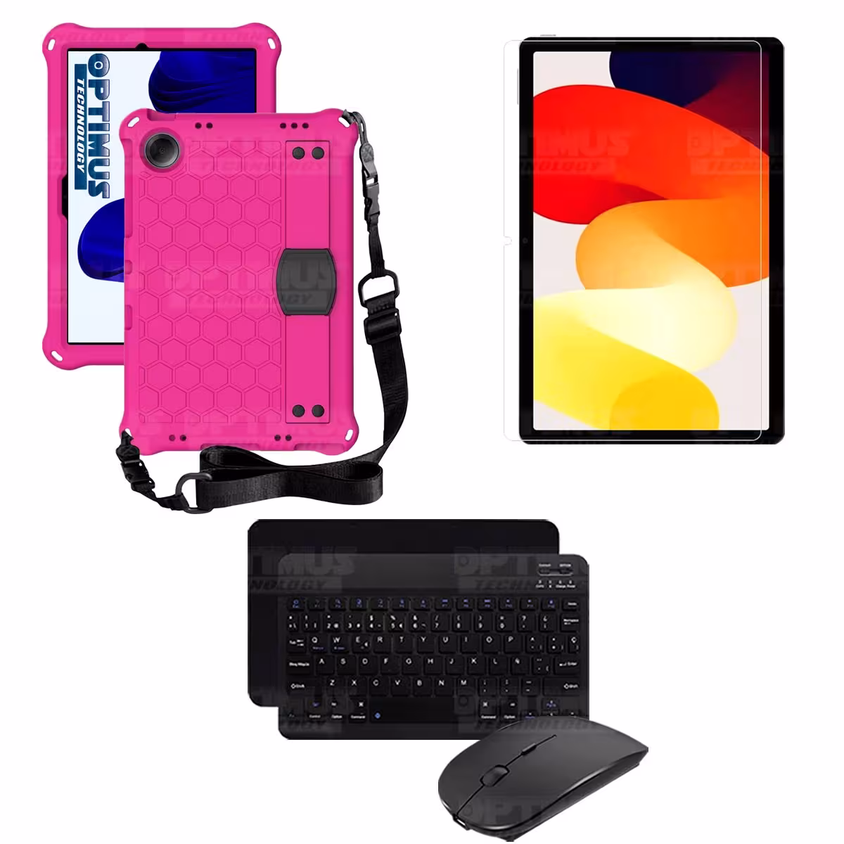 Kit Vidrio templado + Case Protector con correa + Teclado y Mouse Bluetooth Tablet Xiaomi Redmi Pad SE 11 Pulgadas 2023 Wifi