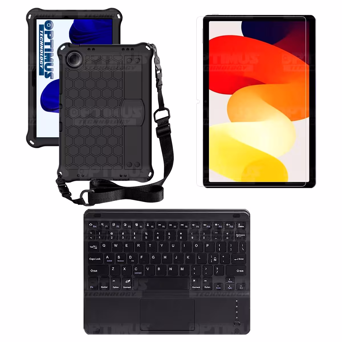 Kit Vidrio templado + Case Protector con correa + Teclado Touchpad Bluetooth Tablet Xiaomi Redmi Pad SE 11 Pulgadas 2023 Wifi