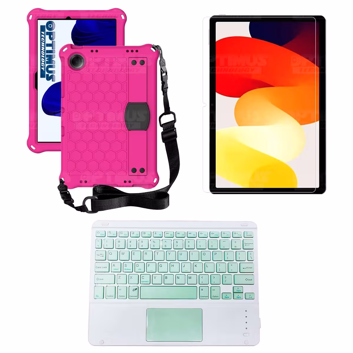 Kit Vidrio templado + Case Protector con correa + Teclado Touchpad Bluetooth Tablet Xiaomi Redmi Pad SE 11 Pulgadas 2023 Wifi