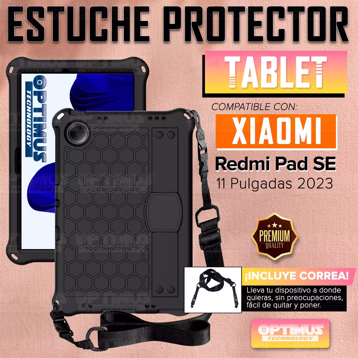 Kit Vidrio templado + Case Protector con correa + Teclado Touchpad Bluetooth Tablet Xiaomi Redmi Pad SE 11 Pulgadas 2023 Wifi