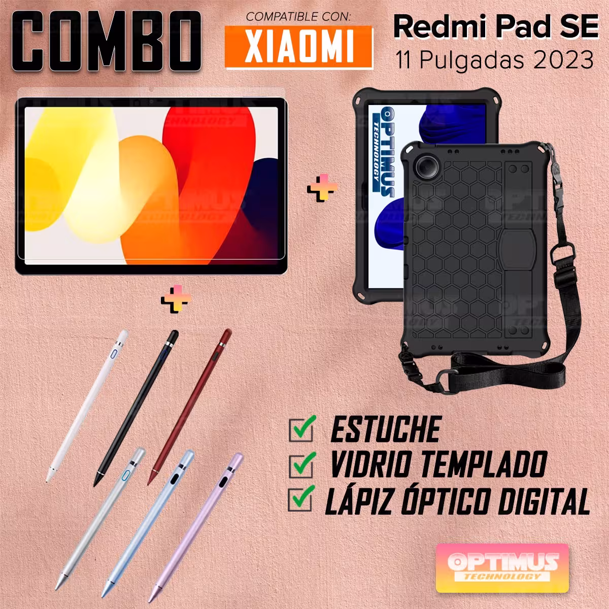 Kit Estuche Protector Correa + Vidrio Templado + Lápiz Digital para Tablet Xiaomi Redmi Pad SE 11 Pulgadas 2023 Wifi