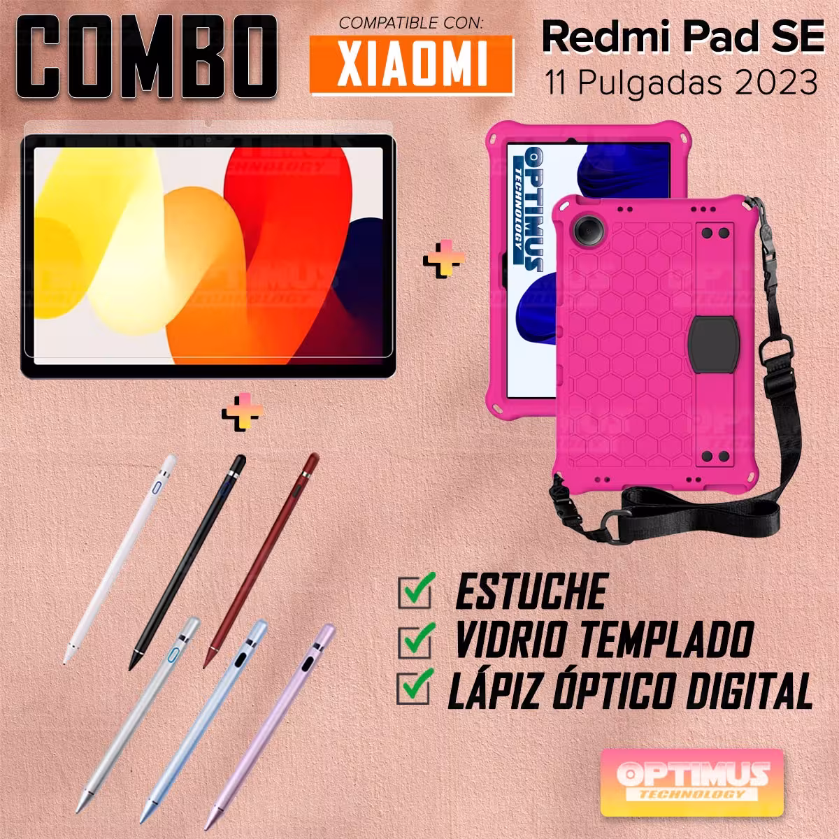 Kit Estuche Protector Correa + Vidrio Templado + Lápiz Digital para Tablet Xiaomi Redmi Pad SE 11 Pulgadas 2023 Wifi