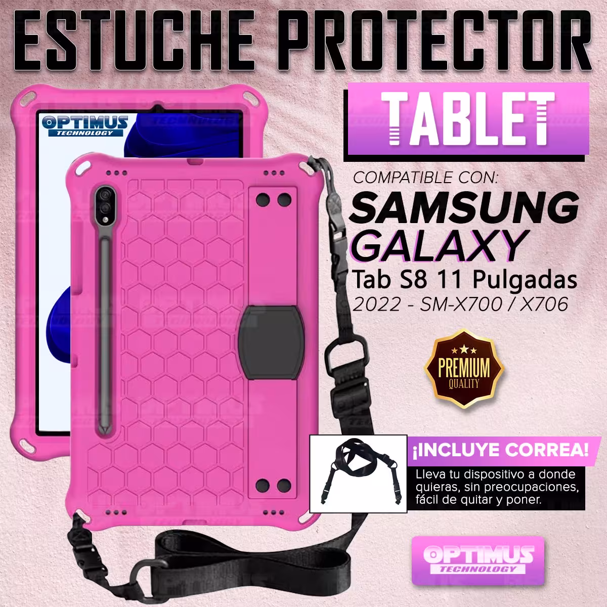 Estuche Protector con Correa Tablet Samsung Galaxy Tab S8 11 Pulgadas Wifi 2022 SM-X700 / SM-X706 Anti golpes con soporte