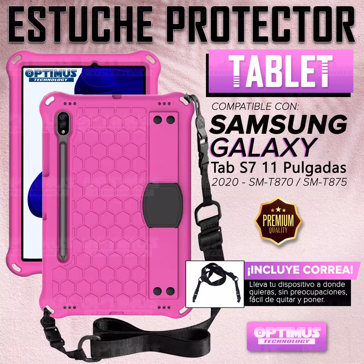 Estuche Protector con Correa Tablet Samsung Galaxy Tab S7 11 Pulgadas Wifi 2020 SM-T870 / SM-X875 Anti golpes con soporte