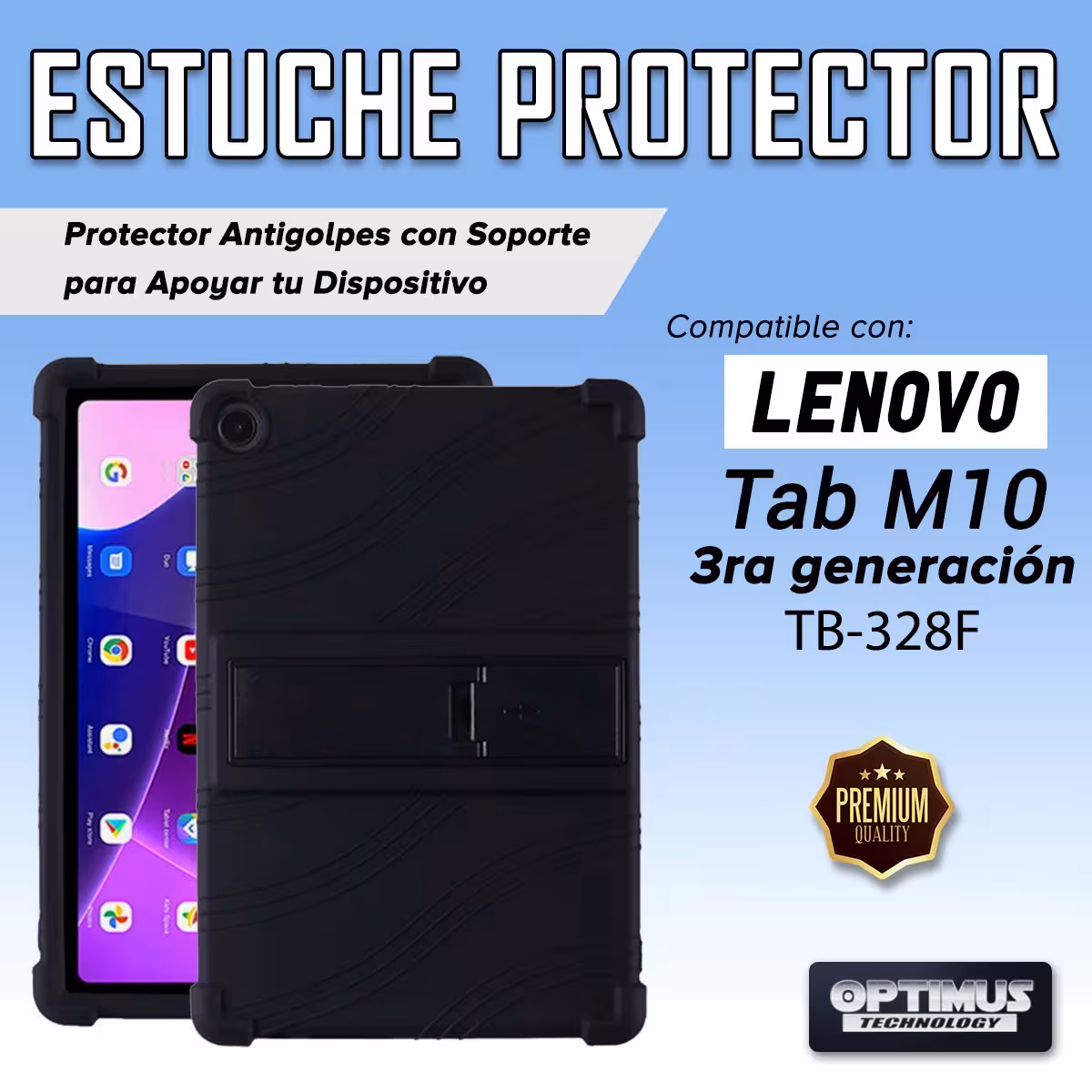 Estuche Case protector de goma para Tablet Lenovo M10 HD 3rd Generacion TB-328 2022 10.1 Pulgadas ZAAF0071CO Anti golpes soporte